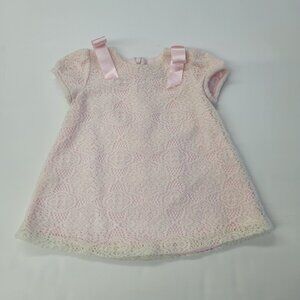 Luli & Me Lace Dress Baby Girl 6M Pink Cream Bow‎ Special Occasion 1170